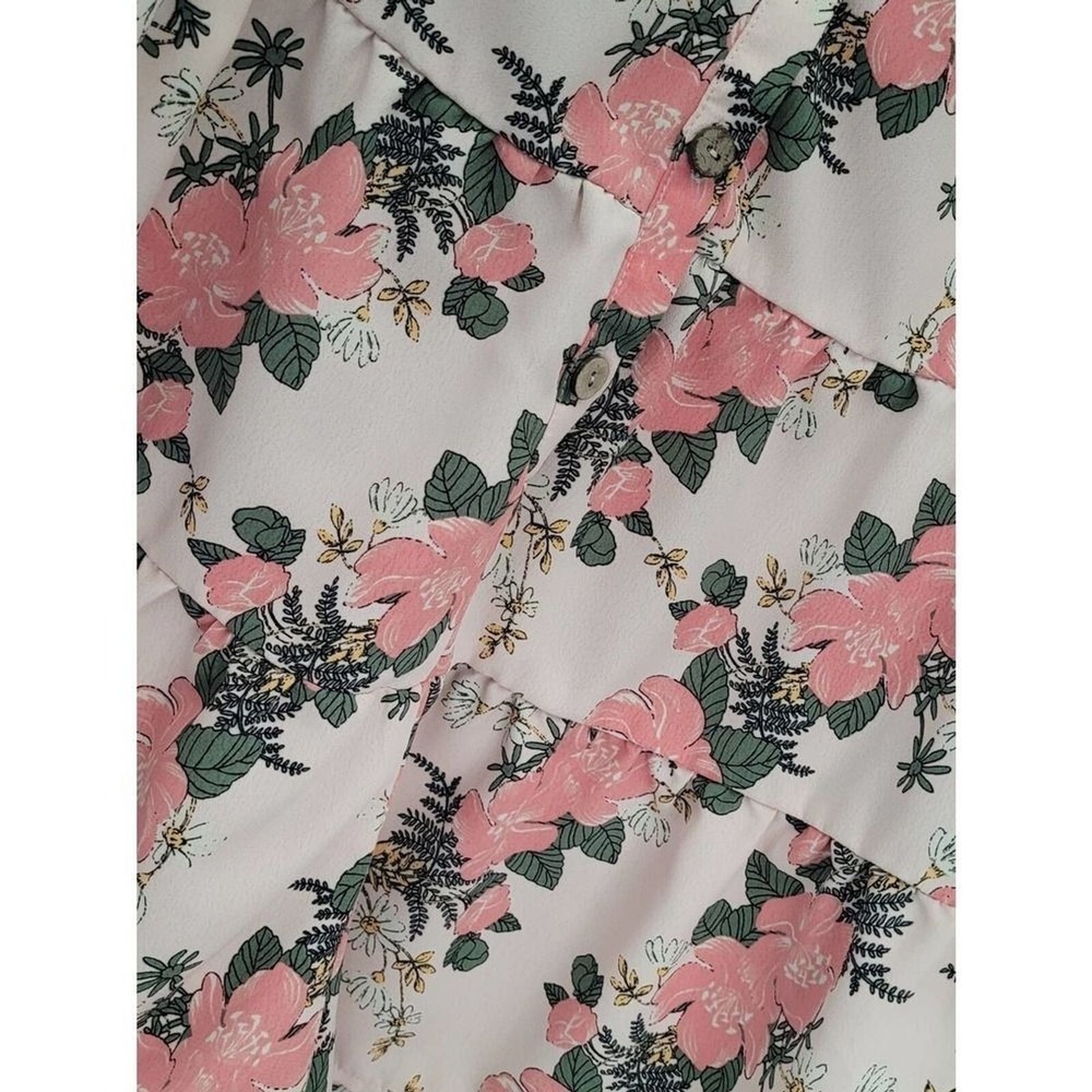 Lily Rose‎ Romper Juniors Medium Pink Floral V Neck Tiered Short Sleeve Feminine - Picture 6 of 9